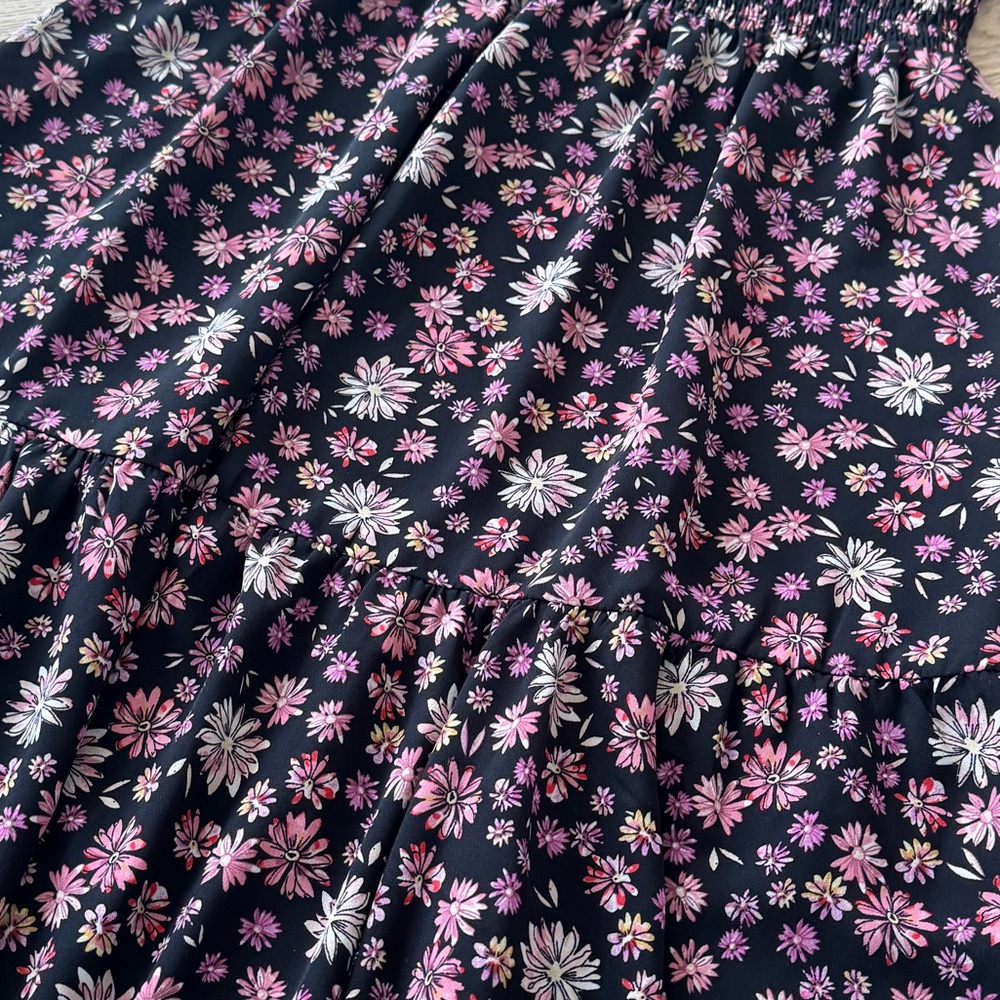 Nanette Lepore Black Floral Mock-Neck Midi Dress with Pink Blossoms - Picture 5 of 10